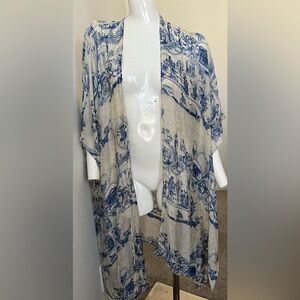 ONE HUNDRED STARS Ancient Column Blue Throwover kimono